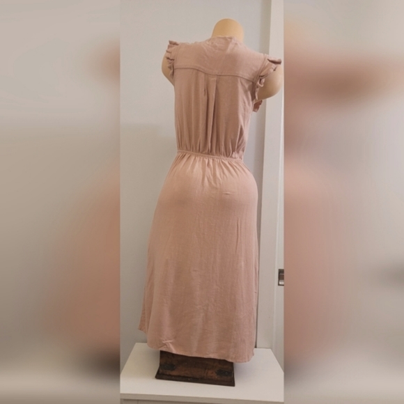 Monteau Medium Blush Dusty Pink Linen Dress with Pockets, Barbie Midi Neutral - Picture 5 of 10